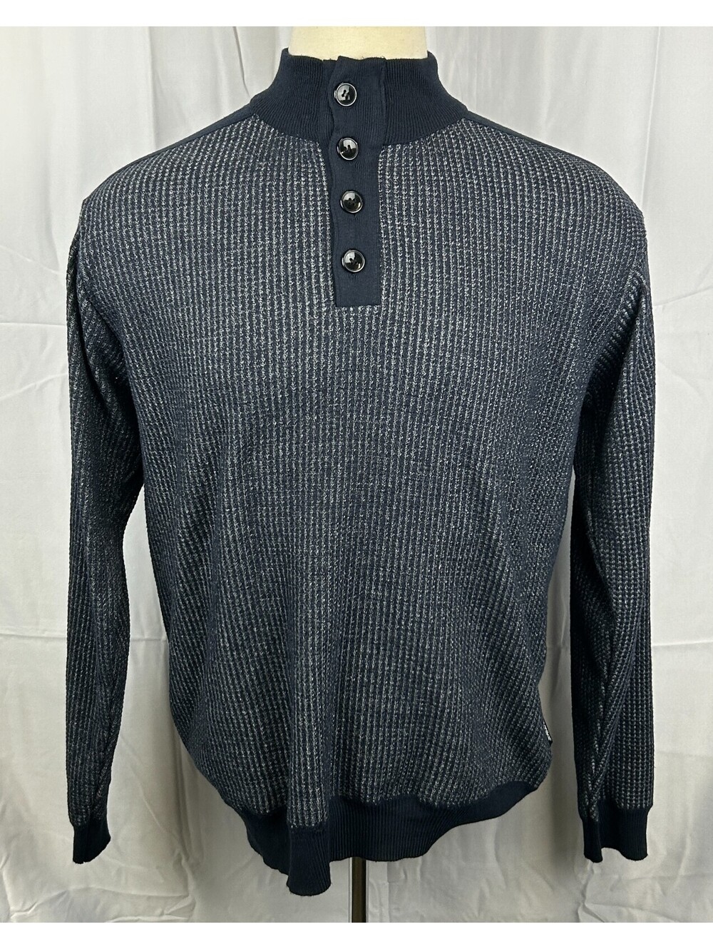 Akademiks Men's 2XL AK850 Blue Textured Knit Button Pullover Sweater NWT